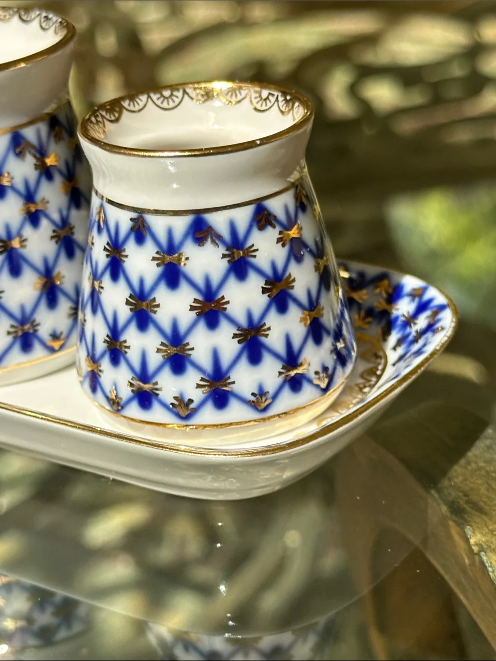 LOMONOSOV PORCELAIN SET, 4USSR, ST, ST. PETERSBURG Blue and White